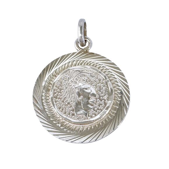 Vintage Sterling Silver 925 Mexico Aztec Warrior Coin Medallion Pendant - Picture 2 of 8